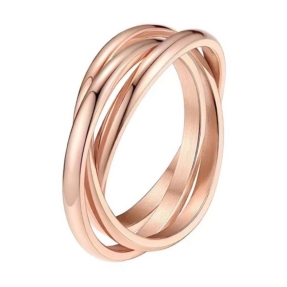 Rose Gold Interlocking Ring Triple Band Minimalist Stacking Ring